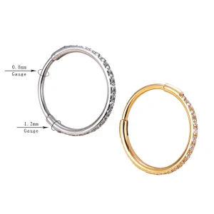 Copy of Copy of Copy of Tianium Hinged Clicker 20g Pin Tapers Segment Hoop Ring with CZ Pave Side