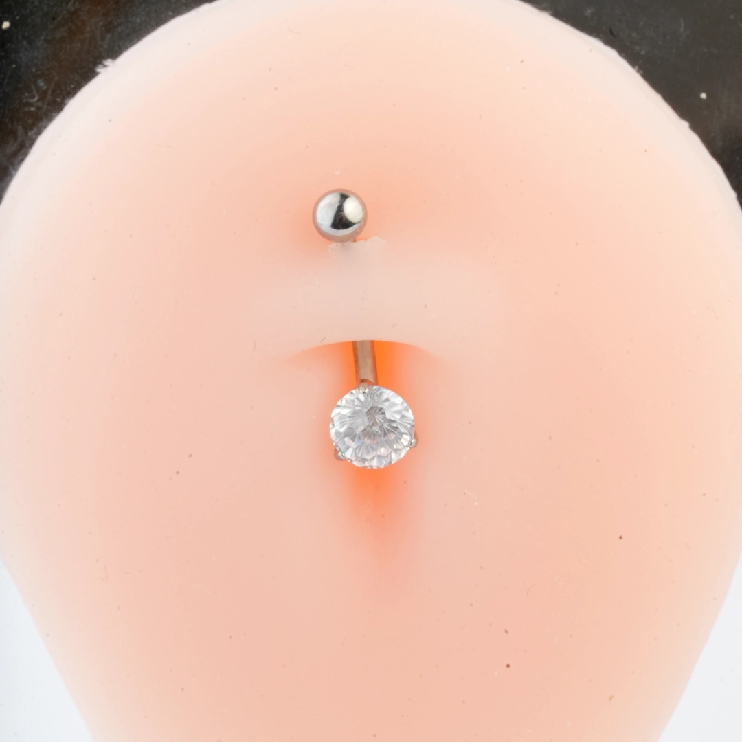 Classic solitaire zircon ASTM F-136 titanium navel barbell in silver
