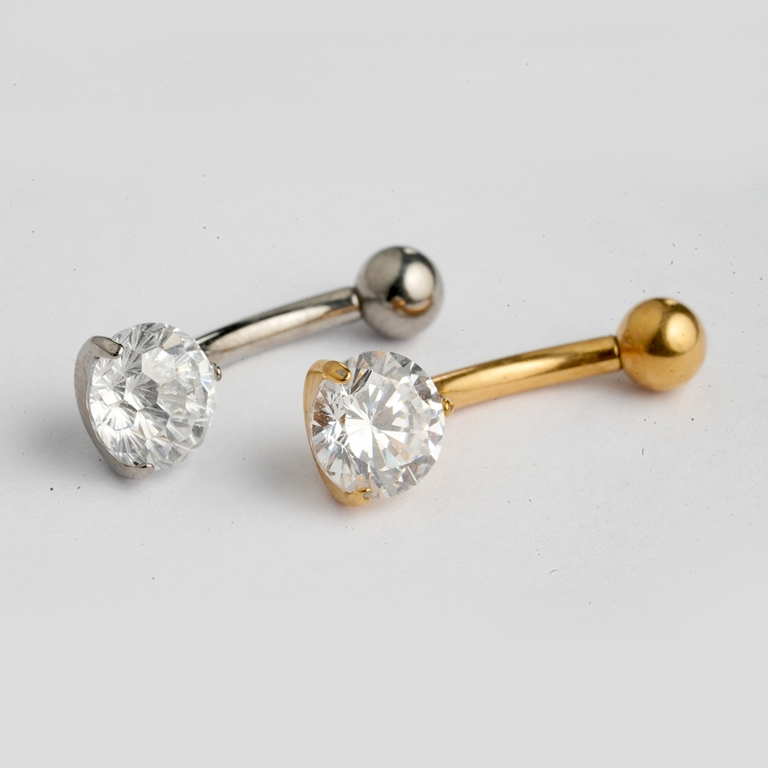 Classic solitaire zircon ASTM F-136 titanium navel barbell in golden and silver