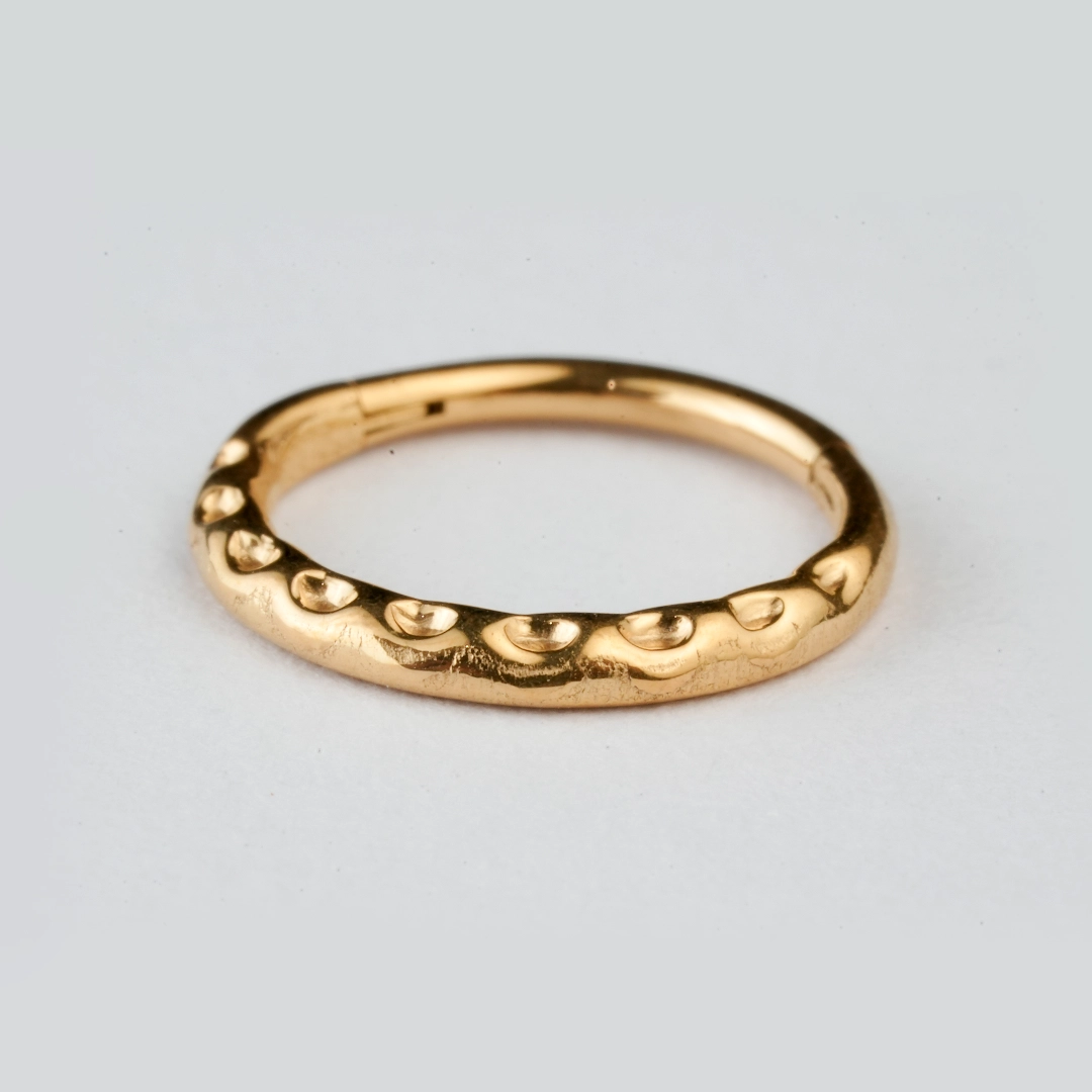 Golden beaded-edge ASTM F-136 titanium hinged segment rings