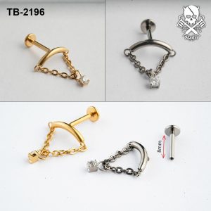 Arc chain zircon ASTM F-136 titanium flat-back labret in golden and silver