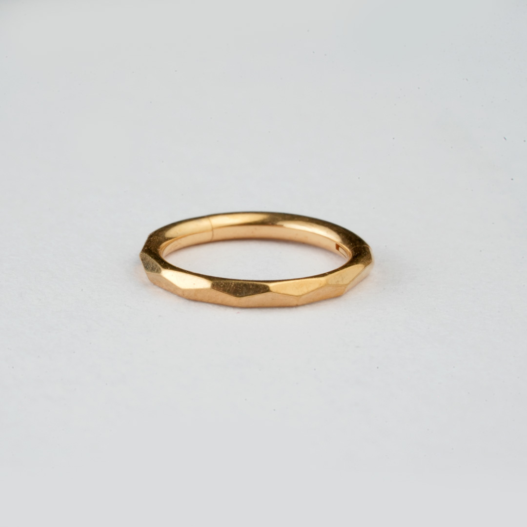 Golden faceted-edge ASTM F-136 titanium hinged segment ring