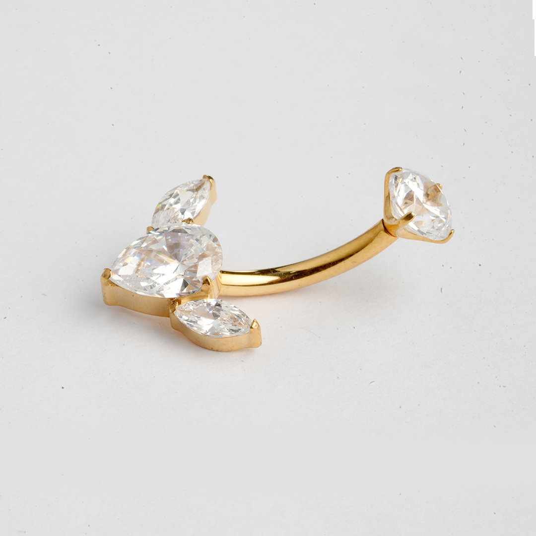 Golden winged teardrop zircon ASTM F-136 titanium navel barbell