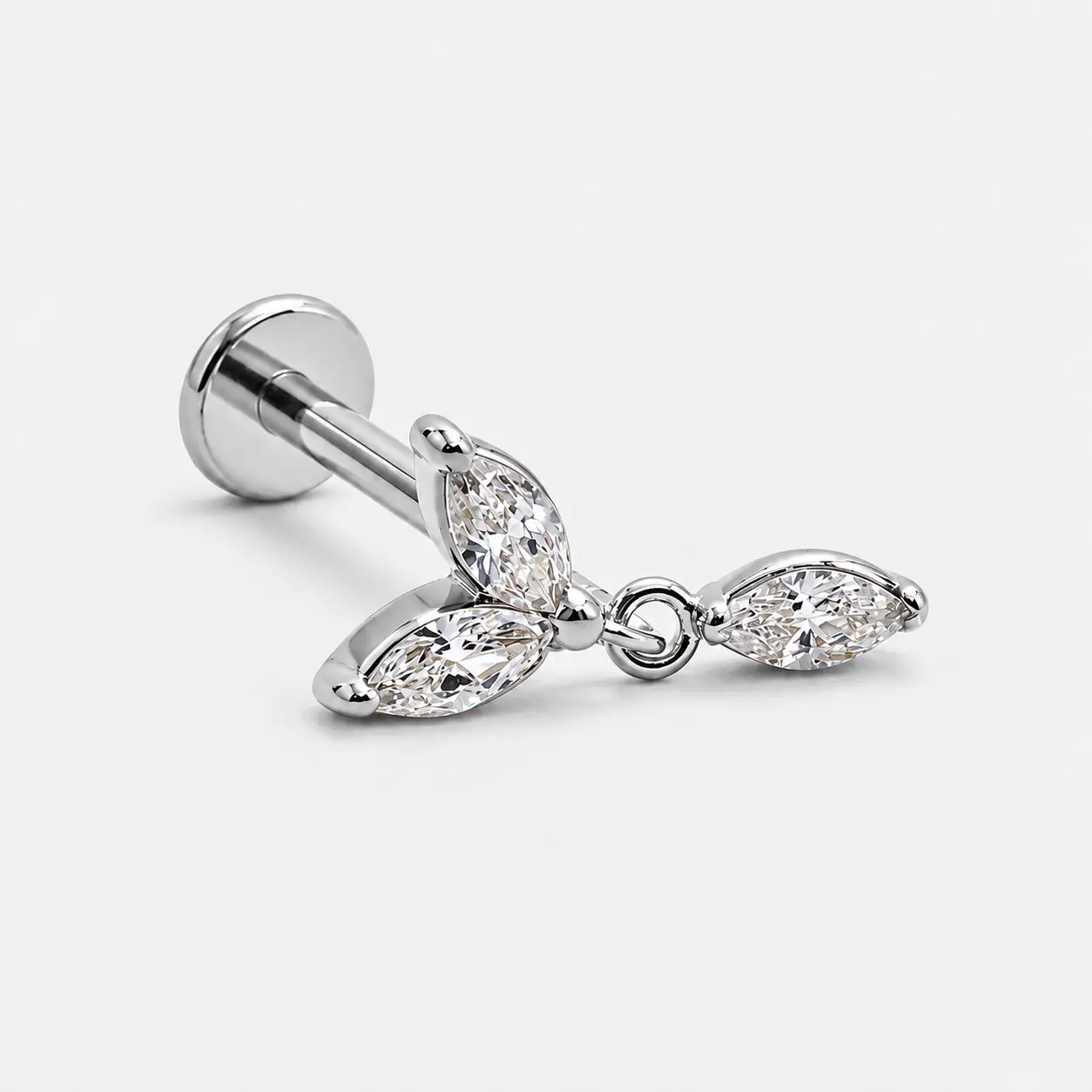Triple Marquise Dangle Zircon ASTM F-136 Titanium Labret Stud - Image 7