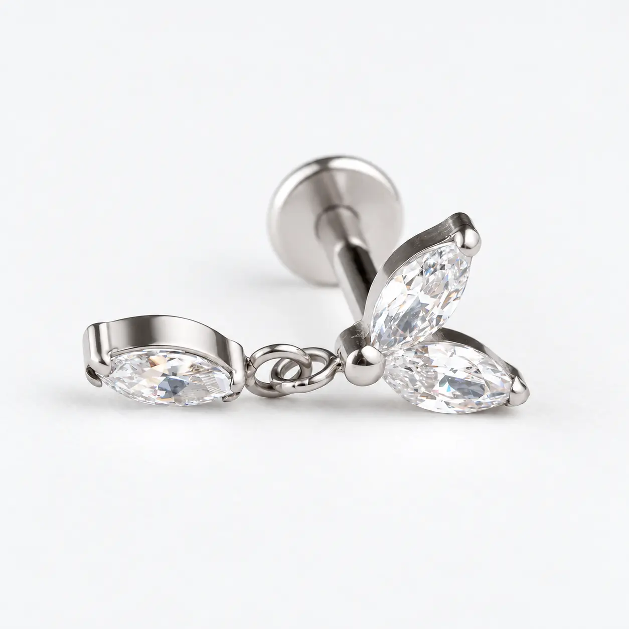 Triple Marquise Dangle Zircon ASTM F-136 Titanium Labret Stud - Image 3