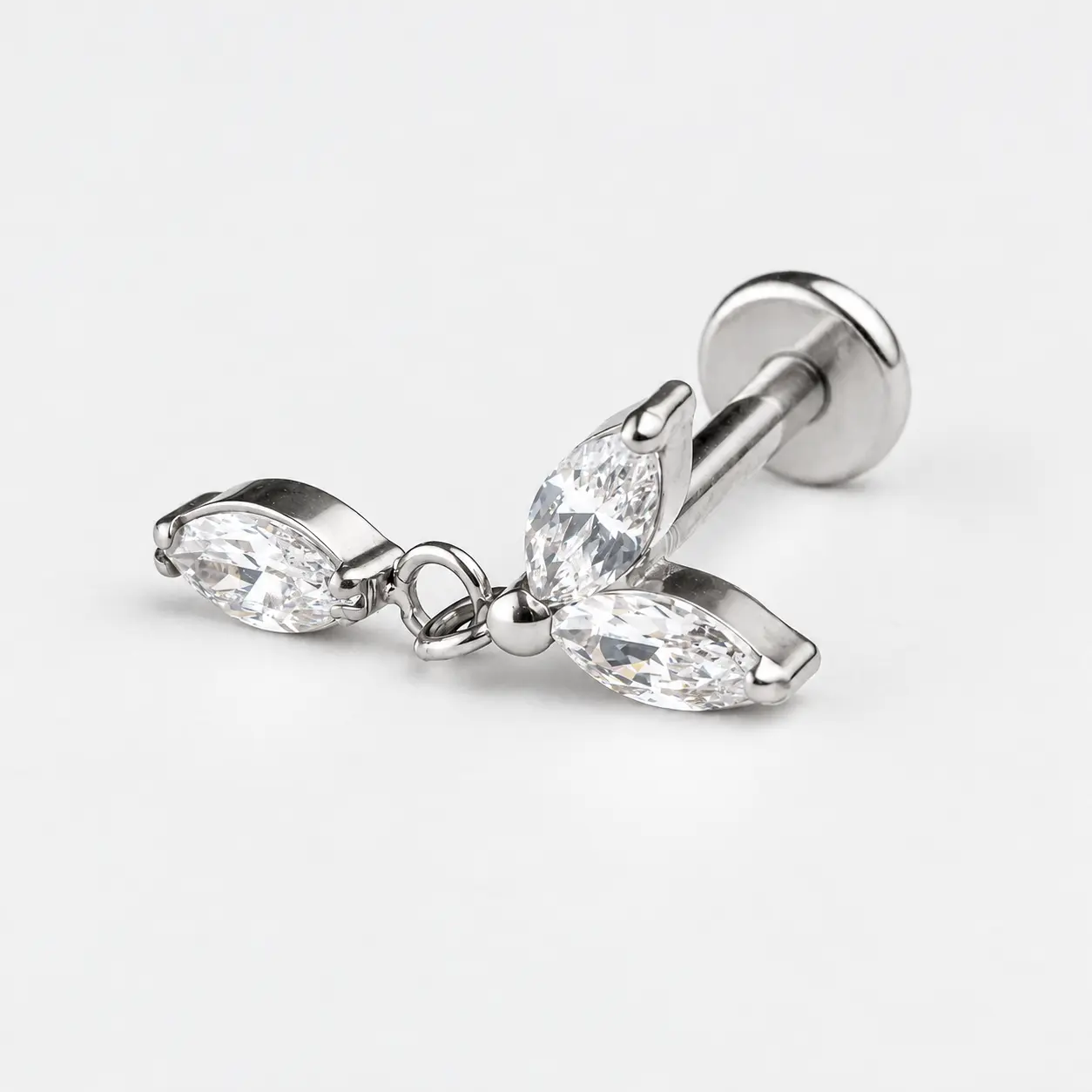 Triple Marquise Dangle Zircon ASTM F-136 Titanium Labret Stud - Image 5