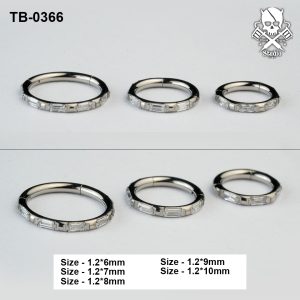 Silver baguette zircon ASTM F-136 titanium hinged segment rings in five sizes