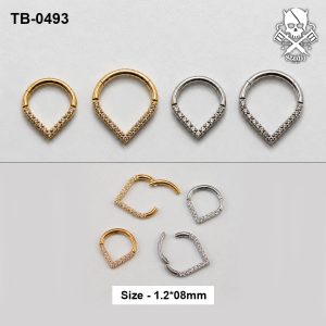 Golden and silver teardrop pavé zircon ASTM F-136 titanium clicker rings