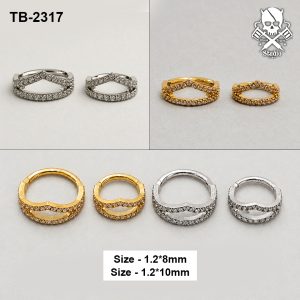Golden and silver double-row chevron zircon ASTM F-136 titanium clicker rings