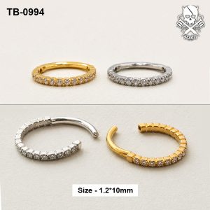 Golden and silver pavé round zircon ASTM F-136 titanium clicker rings