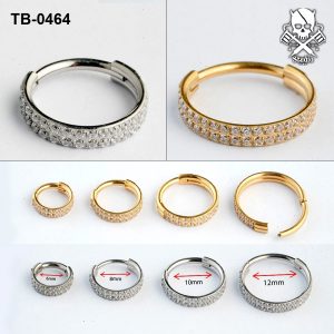 Double-row zircon ASTM F-136 titanium clicker ring in golden and silver