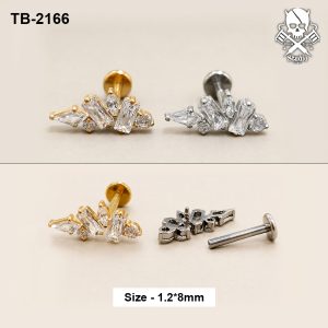 Golden and silver mixed-cut geometric zircon cluster ASTM F-136 titanium labret studs