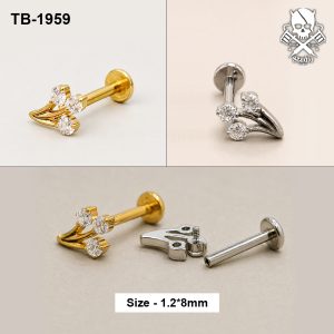 Golden and silver triple blossom zircon ASTM F-136 titanium flat-back labret studs