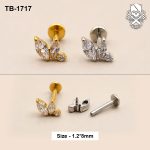 Triple Zircon Leaf Cluster ASTM F-136 Titanium Labret Stud