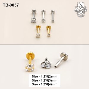 Golden and silver classic solitaire zircon ASTM F-136 titanium flat-back labret studs