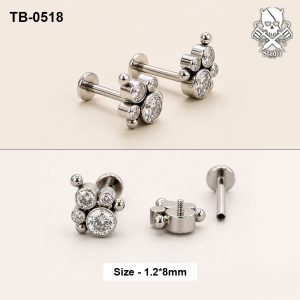 Silver graduated zircon bubble cluster ASTM F-136 titanium flat-back labret studs