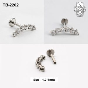 Silver seven pear zircon crescent ASTM F-136 titanium flat-back labret stud