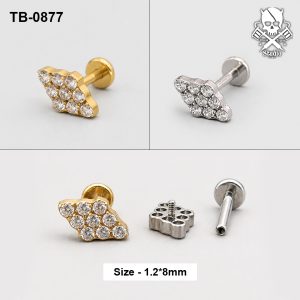 Golden and silver nine-stone triangle zircon ASTM F-136 titanium flat-back labret studs
