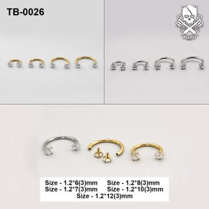 Golden and silver twin zircon ASTM F-136 titanium circular barbells