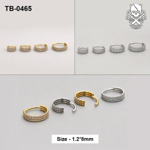 Golden and silver triple-row pavé zircon ASTM F-136 titanium clicker rings
