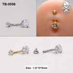 Double Round Zircon ASTM F-136 Titanium Navel Barbell