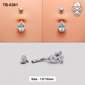 Golden and silver pear drop zircon ASTM F-136 titanium navel barbells