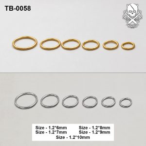 Golden and silver slim polished ASTM F-136 titanium hoop rings in assorted diameters