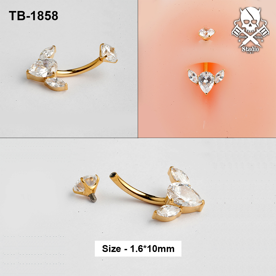 Golden winged teardrop zircon ASTM F-136 titanium navel barbell
