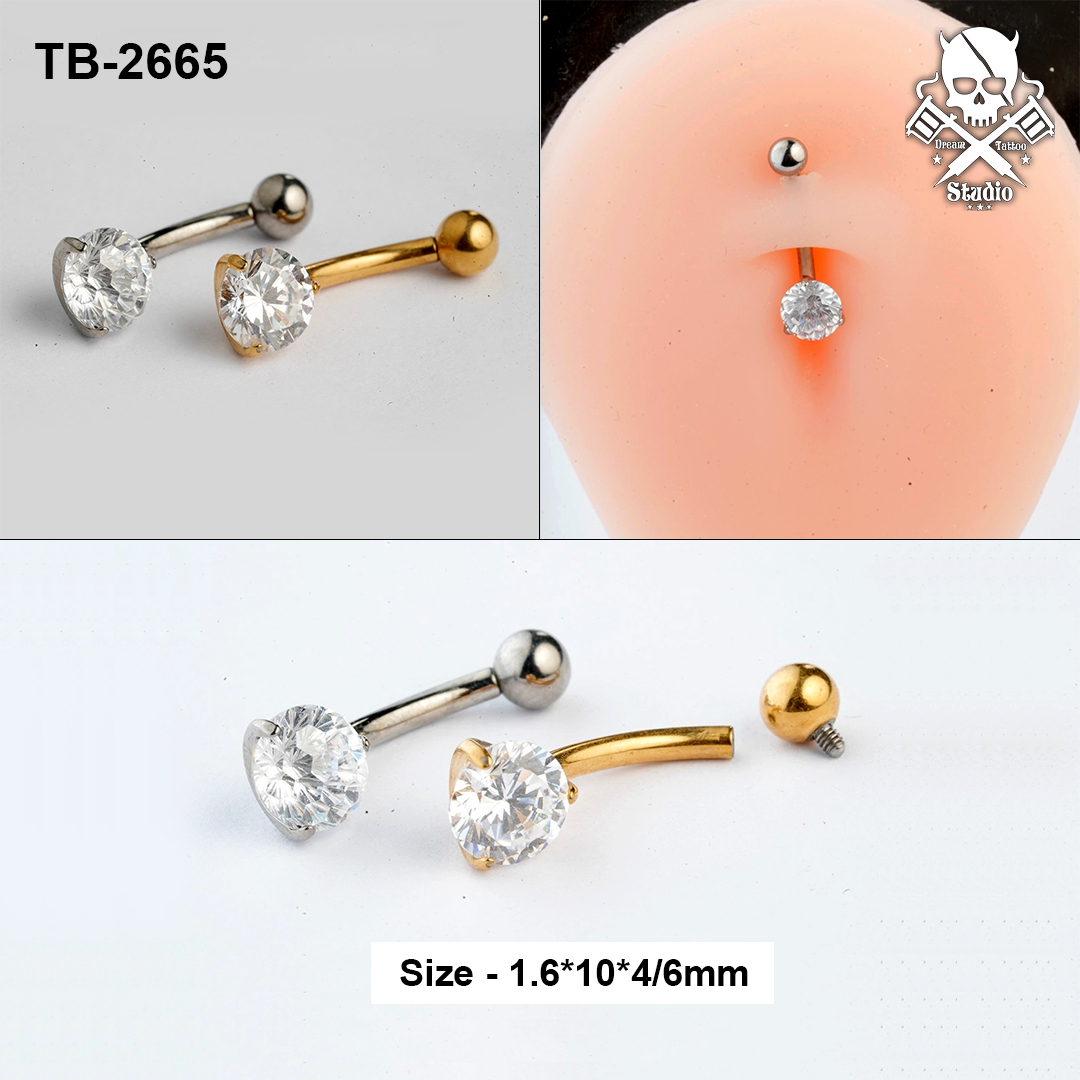 Classic solitaire zircon ASTM F-136 titanium navel barbell in golden and silver