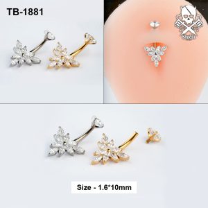 Marquise star flower zircon ASTM F-136 titanium navel barbell in golden and silver