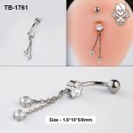 Double Chain Dangle Zircon ASTM F-136 Titanium Navel Barbell