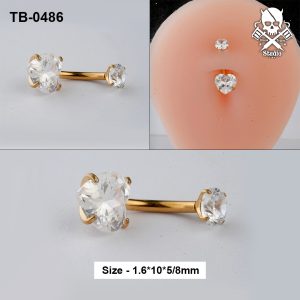 Golden heart-cut double zircon ASTM F-136 titanium navel barbell
