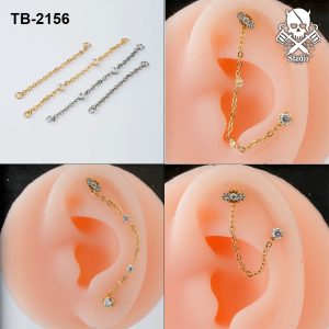 Golden and silver zircon accent ASTM F-136 titanium piercing connector chains