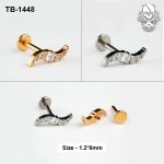 Curved Square-Centre Zircon ASTM F-136 Titanium Labret Stud