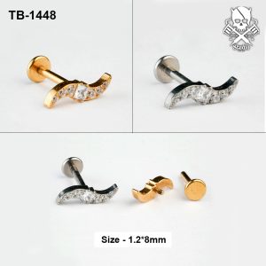 Curved square-centre zircon ASTM F-136 titanium labret studs in golden and silver