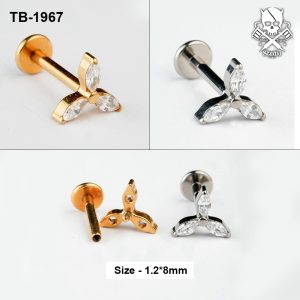 Triple marquise leaf zircon ASTM F-136 titanium labret studs in golden and silver