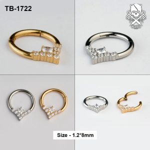 Princess-cut crown zircon ASTM F-136 titanium clicker rings in golden and silver