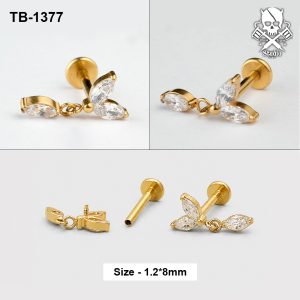 Golden triple marquise dangle zircon ASTM F-136 titanium labret stud