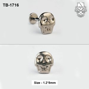 Silver polished skull ASTM F-136 titanium flat-back labret stud