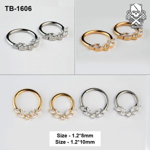 Marquise leaf wreath zircon ASTM F-136 titanium clicker rings in golden and silver