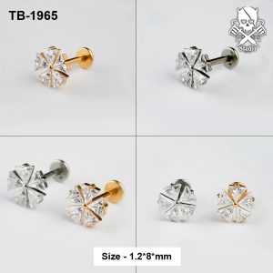Five-petal triangle zircon ASTM F-136 titanium labret studs in golden and silver