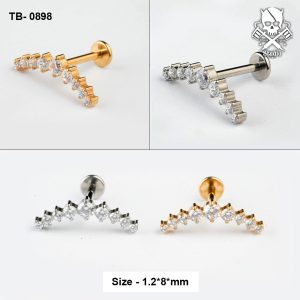Graduated chevron zircon ASTM F-136 titanium labret studs in golden and silver