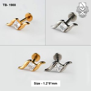 Double-wave princess zircon ASTM F-136 titanium labret studs in golden and silver
