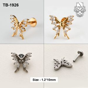 Marquise zircon butterfly ASTM F-136 titanium labret studs in golden and silver