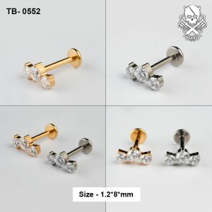 Triple round zircon ASTM F-136 titanium labret studs in golden and silver
