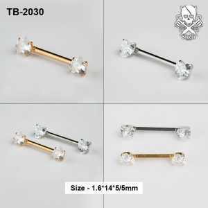 Double zircon ASTM F-136 titanium nipple barbells in golden and silver