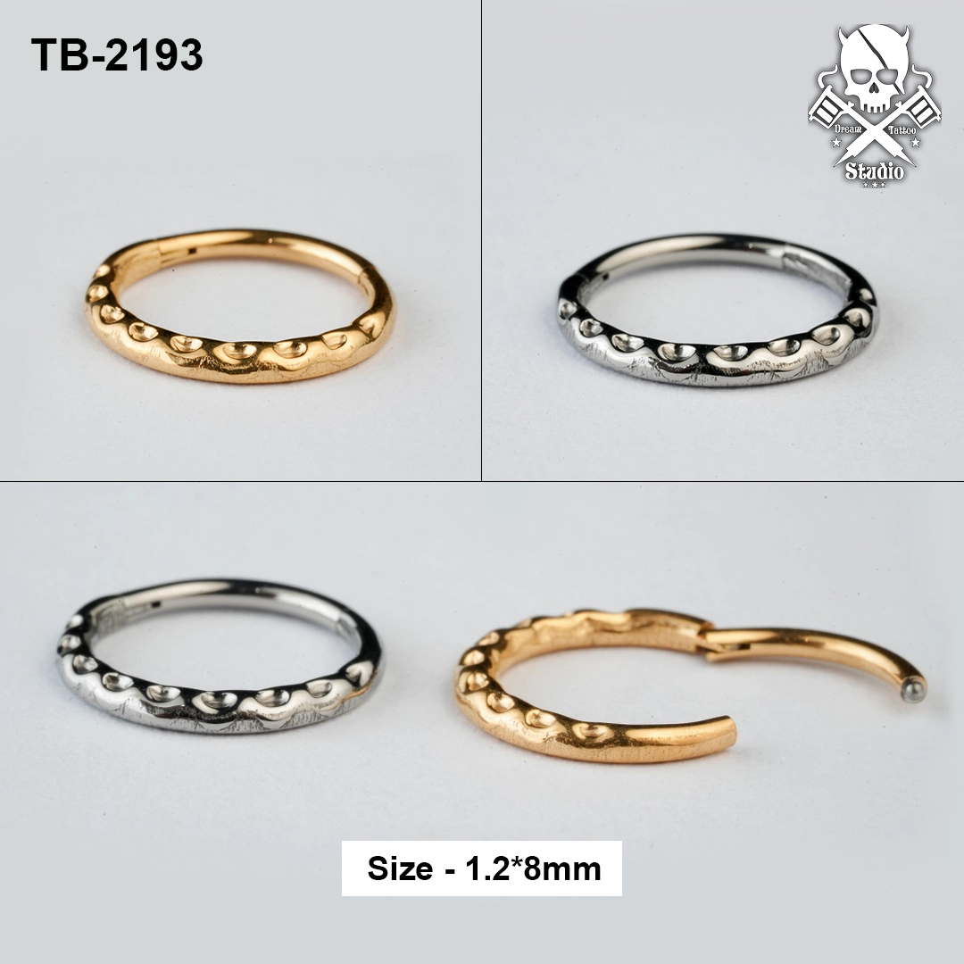 Golden and silver beaded-edge ASTM F-136 titanium hinged segment rings