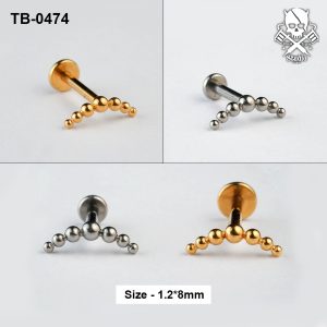Golden and silver graduated beaded arc ASTM F-136 titanium flat-back labret studs