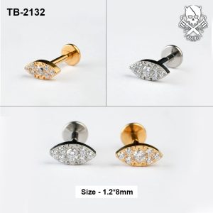 Golden and silver marquise eye zircon cluster ASTM F-136 titanium flat-back labret studs
