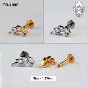 Golden and silver five marquise zircon leaf cluster ASTM F-136 titanium flat-back labret studs